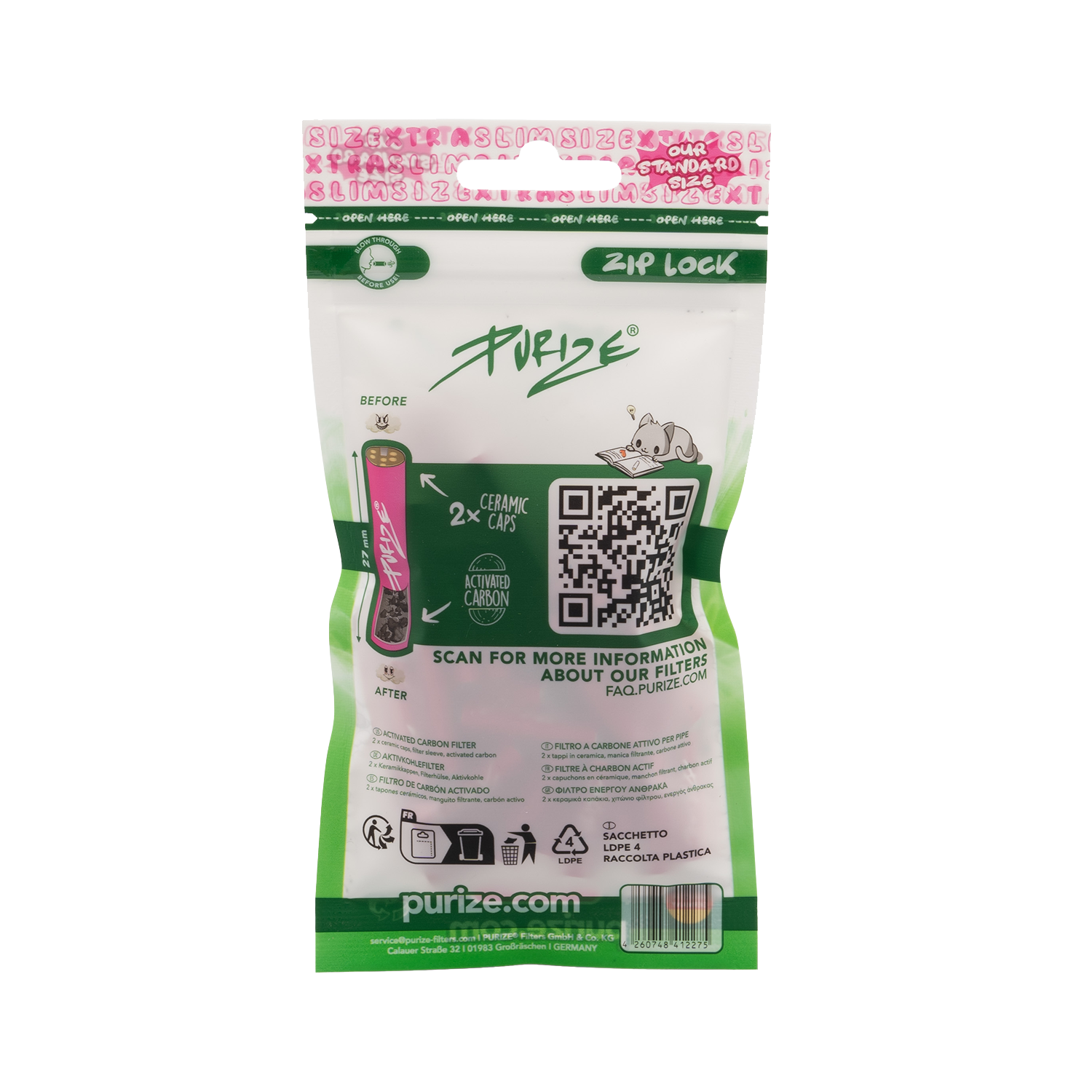 PURIZE XTRA Slim Size Filter – Aktivkohlefilter 50 Stück