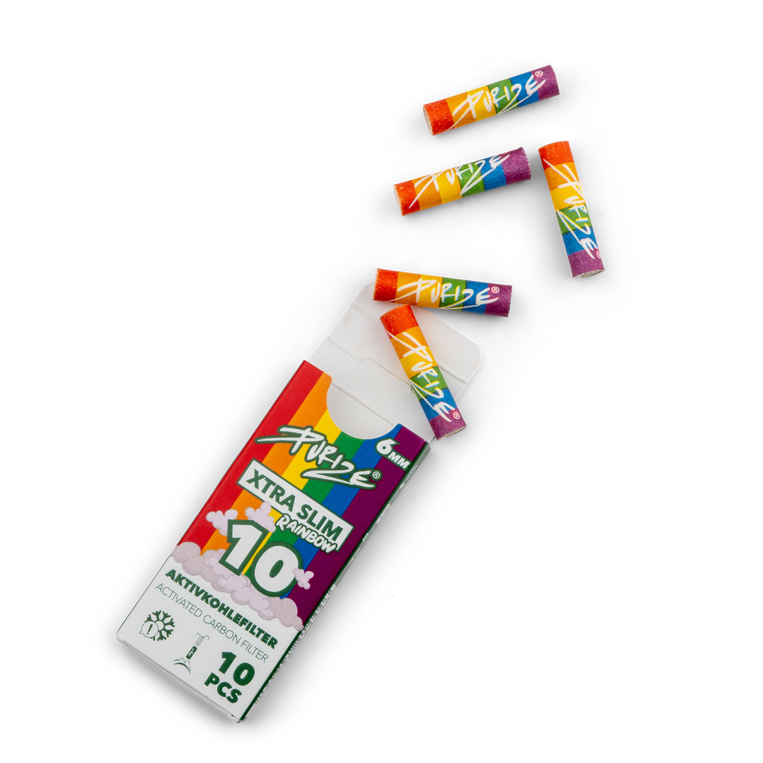PURIZE XTRA Slim Size Filter – Aktivkohlefilter 10 Stück - Rainbow